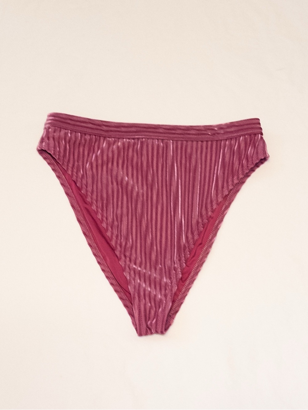 Dippin Daisies Pink Velvet Ribbed High Rise Cheeky Bikini Bottoms